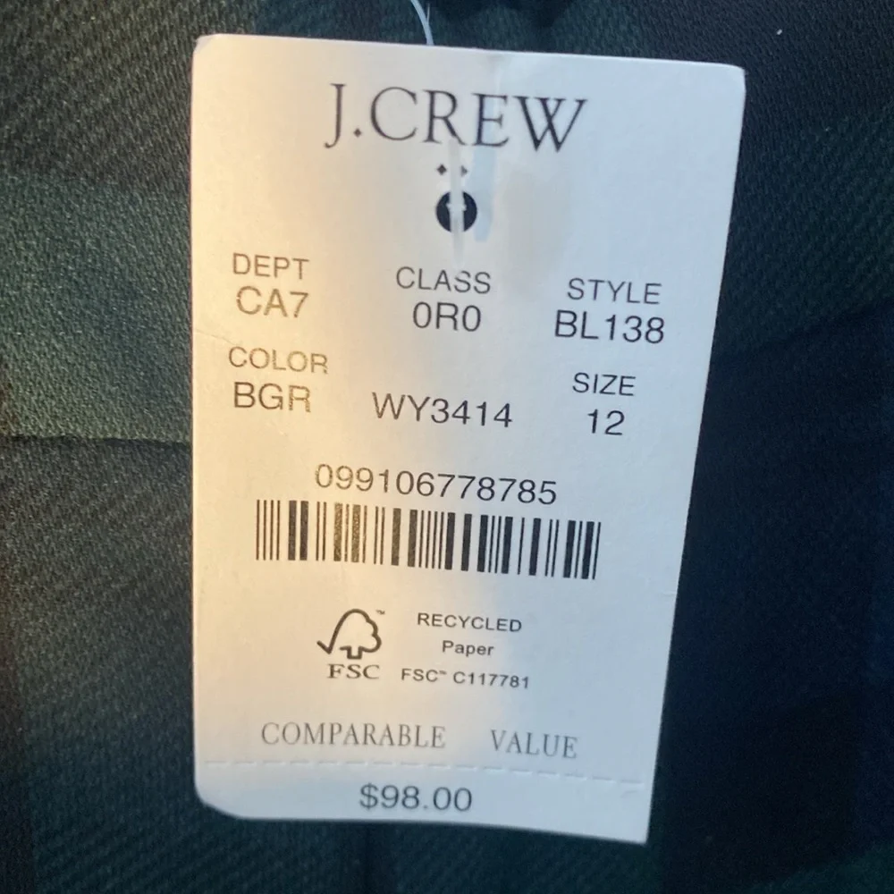 NWT! J CREW BLACKWATCH PLAID STRAIGHT LEG PANT SIZE 12 - Picture 2 of 8